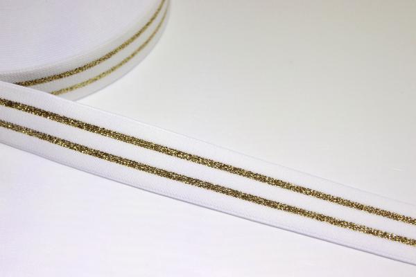 elastische Glam Stripes - weiß/gold Lurex - 3cm